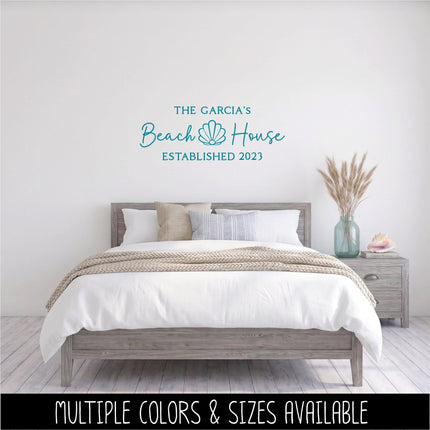 Custom Beach House Decal with Family Name & Established Year, Seashell Coastal Home Decor, Personalized Nautical Wall Art Sticker, Gift