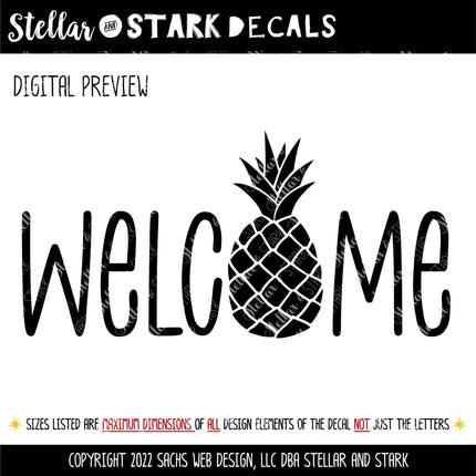 Pineapple Welcome Vinyl Decal - Tropical Front Door Sticker - Summer Porch Sign - Southern Welcome Mural - Hospitality Door Greeting - Gift