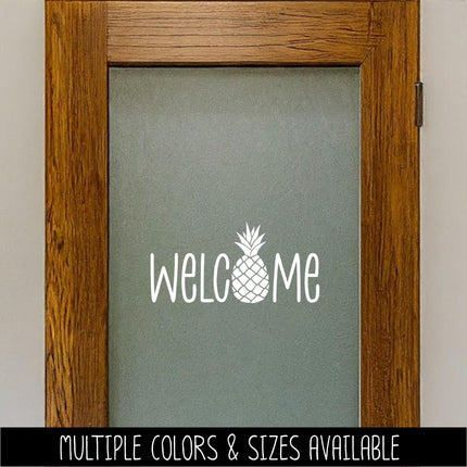 Pineapple Welcome Vinyl Decal - Tropical Front Door Sticker - Summer Porch Sign - Southern Welcome Mural - Hospitality Door Greeting - Gift