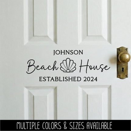 Custom Beach House Decal with Family Name & Established Year, Seashell Coastal Home Decor, Personalized Nautical Wall Art Sticker, Gift