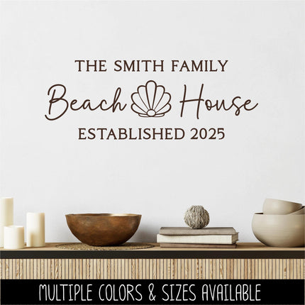 Custom Beach House Decal with Family Name & Established Year, Seashell Coastal Home Decor, Personalized Nautical Wall Art Sticker, Gift
