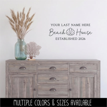 Custom Beach House Decal with Family Name & Established Year, Seashell Coastal Home Decor, Personalized Nautical Wall Art Sticker, Gift