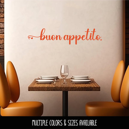 Buon Appetito with Heart Vinyl Decal - Italian Enjoy Your Meal Sticker - Dining Room Wall Art - Italy Kitchen Decor - Restaurant Window Sign