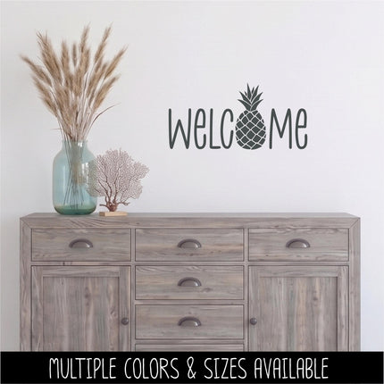 Pineapple Welcome Vinyl Decal - Tropical Front Door Sticker - Summer Porch Sign - Southern Welcome Mural - Hospitality Door Greeting - Gift