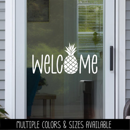 Pineapple Welcome Vinyl Decal - Tropical Front Door Sticker - Summer Porch Sign - Southern Welcome Mural - Hospitality Door Greeting - Gift