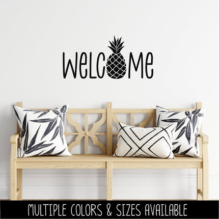 Pineapple Welcome Vinyl Decal - Tropical Front Door Sticker - Summer Porch Sign - Southern Welcome Mural - Hospitality Door Greeting - Gift