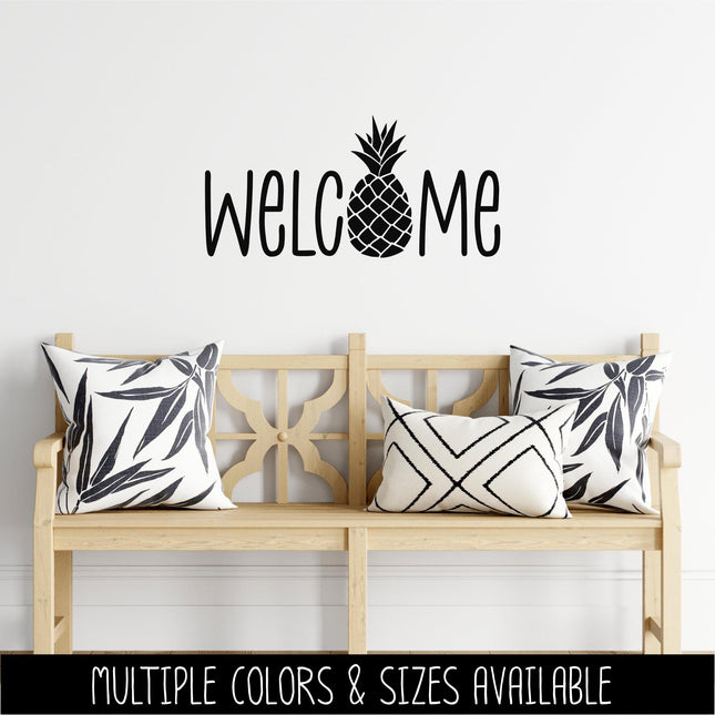 Pineapple Welcome Vinyl Decal - Tropical Front Door Sticker - Summer Porch Sign - Southern Welcome Mural - Hospitality Door Greeting - Gift