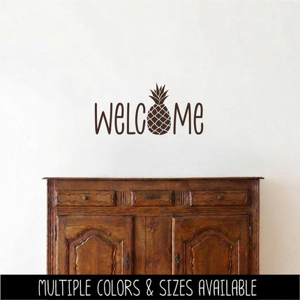 Pineapple Welcome Vinyl Decal - Tropical Front Door Sticker - Summer Porch Sign - Southern Welcome Mural - Hospitality Door Greeting - Gift