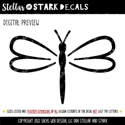 Minimalist Dragonfly Vinyl Decal – Bug Lover Sticker - Car Window Bumper Sign - Laptop Decal - Tumbler Water Bottle - Nature Insect Mural