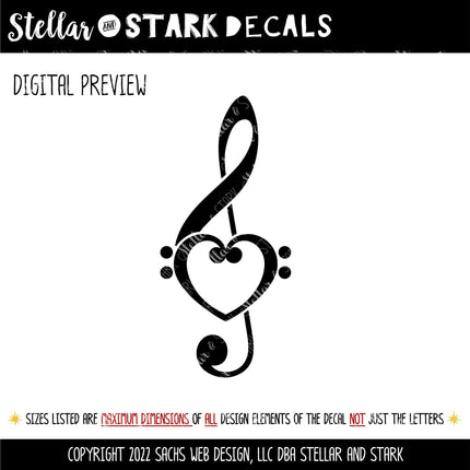 Treble Clef and Bass Clef Heart Decal - Music Decal - Music Car Decal - Music Laptop Sticker - Musical Sticker -Singing Decal -Musical