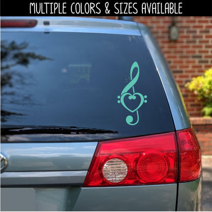 Treble Clef and Bass Clef Heart Decal - Music Decal - Music Car Decal - Music Laptop Sticker - Musical Sticker -Singing Decal -Musical