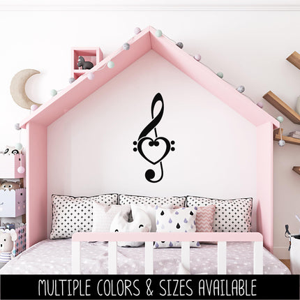 Treble Clef and Bass Clef Heart Decal - Music Decal - Music Car Decal - Music Laptop Sticker - Musical Sticker -Singing Decal -Musical