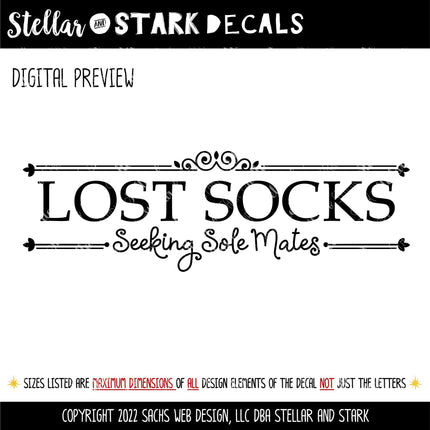 Lost Socks Seeking Sole Mates Vinyl Decal, Funny Laundry Sign, Laundry Sticker, Organization Laundry Wall Decor, Laundry Door Mural Gift