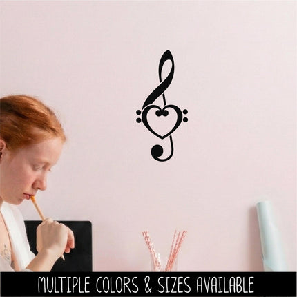 Treble Clef and Bass Clef Heart Decal - Music Decal - Music Car Decal - Music Laptop Sticker - Musical Sticker -Singing Decal -Musical