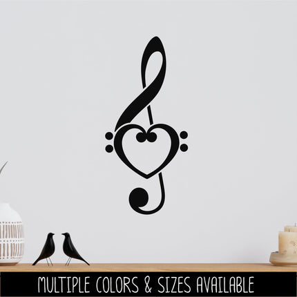 Treble Clef and Bass Clef Heart Decal - Music Decal - Music Car Decal - Music Laptop Sticker - Musical Sticker -Singing Decal -Musical