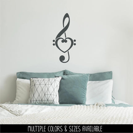 Treble Clef and Bass Clef Heart Decal - Music Decal - Music Car Decal - Music Laptop Sticker - Musical Sticker -Singing Decal -Musical