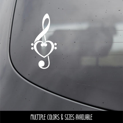 Treble Clef and Bass Clef Heart Decal - Music Decal - Music Car Decal - Music Laptop Sticker - Musical Sticker -Singing Decal -Musical