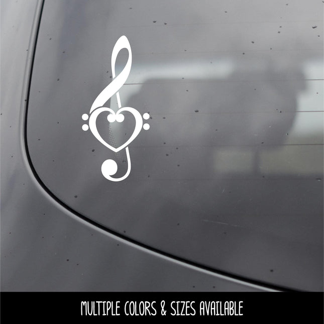 Treble Clef and Bass Clef Heart Decal - Music Decal - Music Car Decal - Music Laptop Sticker - Musical Sticker -Singing Decal -Musical