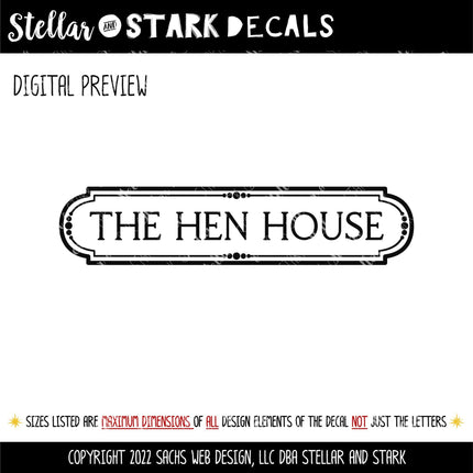 The Hen House Vinyl Decal, Chicken Coop Sticker, Farmhouse Sign, Eggs Farmed Notice, Farmhouse Wall Mural, Chick Entryway Door Gift, Rooster