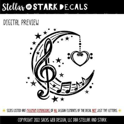 Musical Moon an Stars Vinyl Decal, Celestial Music Note Sticker, Crescent Moon Laptop Sign, Musician Choir Singer Gift, Music Love Night Sky
