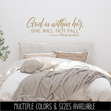 God is Within Her, She Will Not Fail - Psalm 46:5 Vinyl Decal Sticker, Christian Saying, Bible Verse, Motivational, Inspirational Wall Art