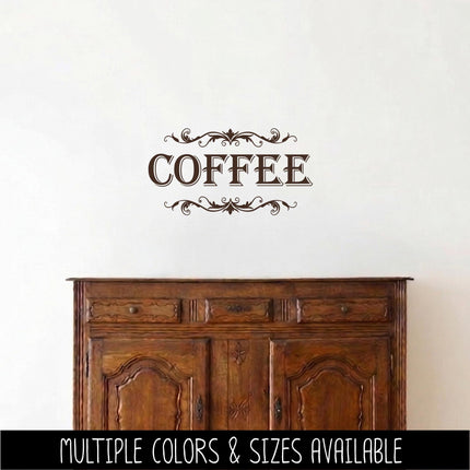 Coffee with Scroll Decal - Coffee Sticker - Food Pantry Door Label - Food Pantry Door Sticker - Kitchen Door Decal - Coffee - Barista Bar