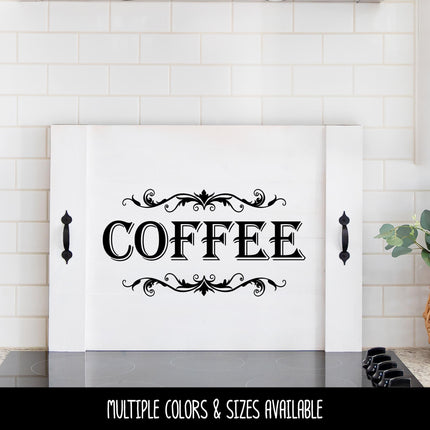 Coffee with Scroll Decal - Coffee Sticker - Food Pantry Door Label - Food Pantry Door Sticker - Kitchen Door Decal - Coffee - Barista Bar