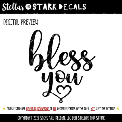 Bless You Vinyl Decal - Bless You Sticker - Bless You Wall Decor - Bless You Door Decor - Religious Decal - Christian Decal - Car Decal Sign
