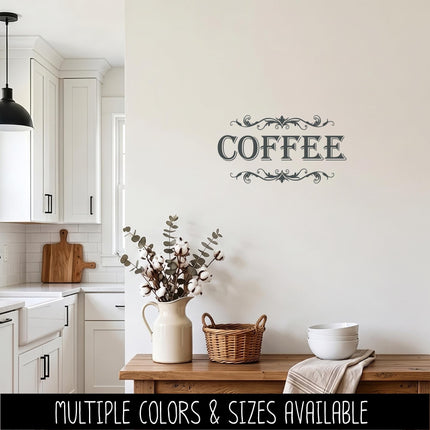 Coffee with Scroll Decal - Coffee Sticker - Food Pantry Door Label - Food Pantry Door Sticker - Kitchen Door Decal - Coffee - Barista Bar