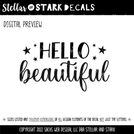 Hello Beautiful Vinyl Decal, Mirror Affirmation Sticker, Daily Positive Quote Vanity Decal, Cute Motivational Car Window & Laptop Sticker
