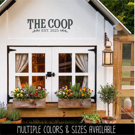 The Coop with Custom Established Date Vinyl Decal, Chicken Sticker, Farmhouse Sign, Eggs Farmed Notice, Wall Mural, Chick Entryway Door Gift