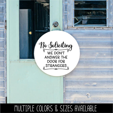 No Soliciting We Don't Answer The Door For Strangers Vinyl Decal, Friendly Porch Sign Sticker, Modern Farmhouse Door Decor, Home Security