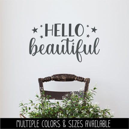 Hello Beautiful Vinyl Decal, Mirror Affirmation Sticker, Daily Positive Quote Vanity Decal, Cute Motivational Car Window & Laptop Sticker