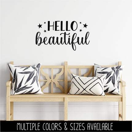 Hello Beautiful Vinyl Decal, Mirror Affirmation Sticker, Daily Positive Quote Vanity Decal, Cute Motivational Car Window & Laptop Sticker