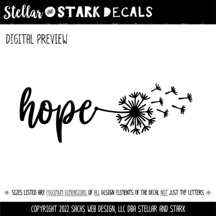 Dandelion Hope Vinyl Decal - Hope Car Decal - Hope Sticker - Hope Wall Sticker - Hope Wall Vinyl Decal - Hope Laptop Sticker - Inspiration