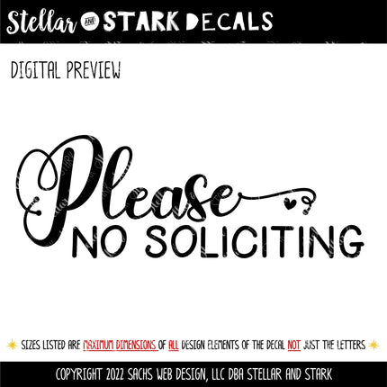 Cursive Please No Soliciting Heart Vinyl Decal/Sticker