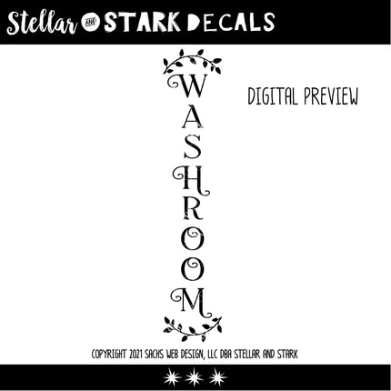 Vertical Curved Leaves Washroom Vinyl Decal/Sticker