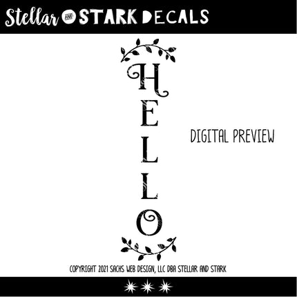 Vertical Hello Curved Leaves Vinyl Decal/Sticker