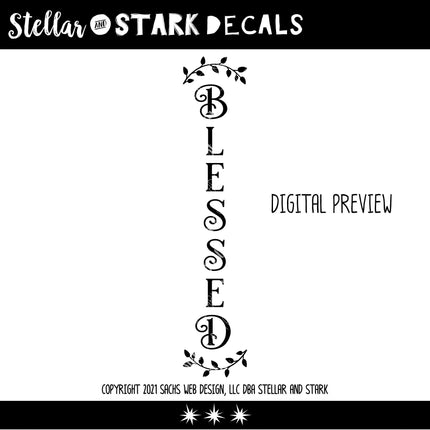 Vertical Ornamental Blessed with Curved Leaves Vinyl Decal/Sticker