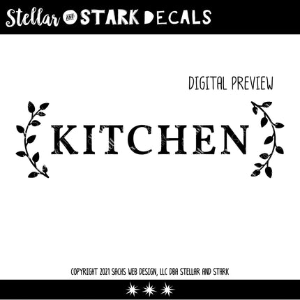 Kitchen with Curved Leaves Vinyl Decal/Sticker