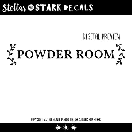 Powder Room with Curved Leaves Vinyl Decal/Sticker