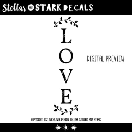 Vertical Love Curved Leaves Vinyl Decal/Sticker