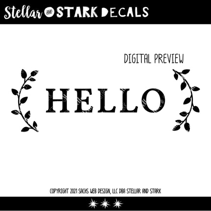 Hello with Curved Leaves Vinyl Decal/Sticker