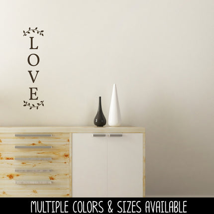 Vertical Love Curved Leaves Vinyl Decal/Sticker