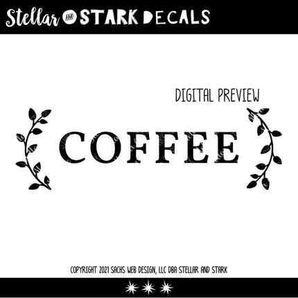 Coffee with Curved Leaves Vinyl Decal/Sticker