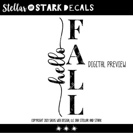 Elegant Vertical Hello Fall Vinyl Decal/Sticker