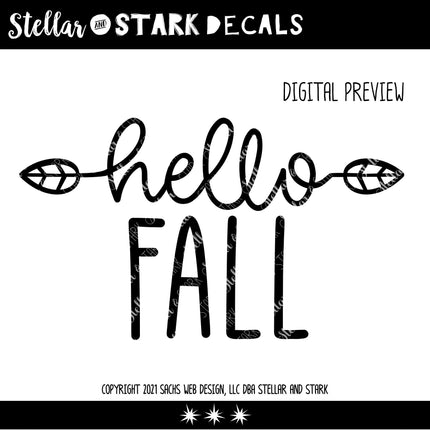 Hello Fall with Leaves Vinyl Decal/Sticker