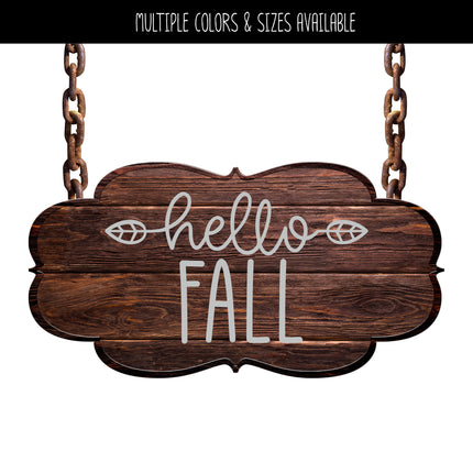 Hello Fall with Leaves Vinyl Decal/Sticker