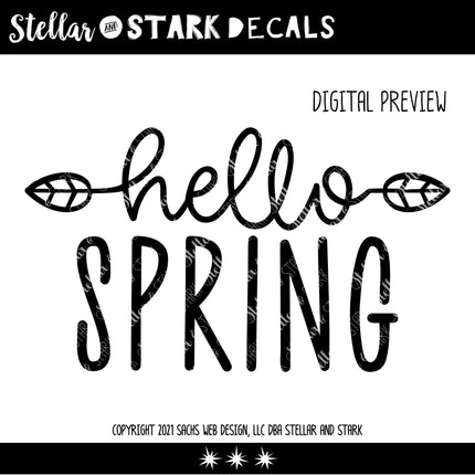 Hello Spring with Leaves Vinyl Decal/Sticker