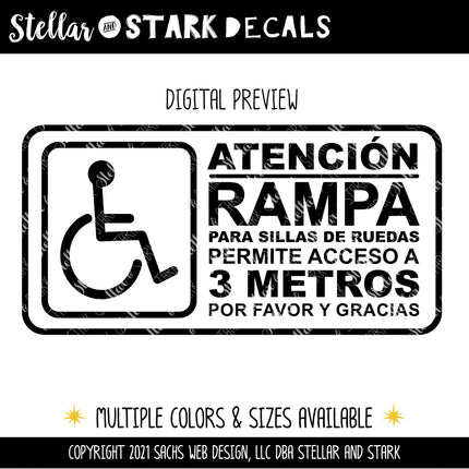 Spanish  Handicap Wheelchair Ramp Access Vinyl Decal/Sticker